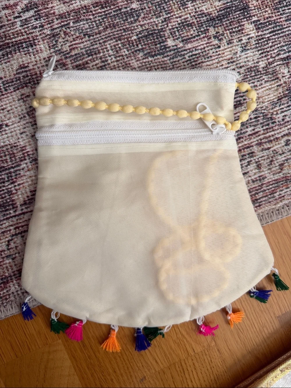 Hand Embroidered Cream crossbody with Gold Sequin Accents